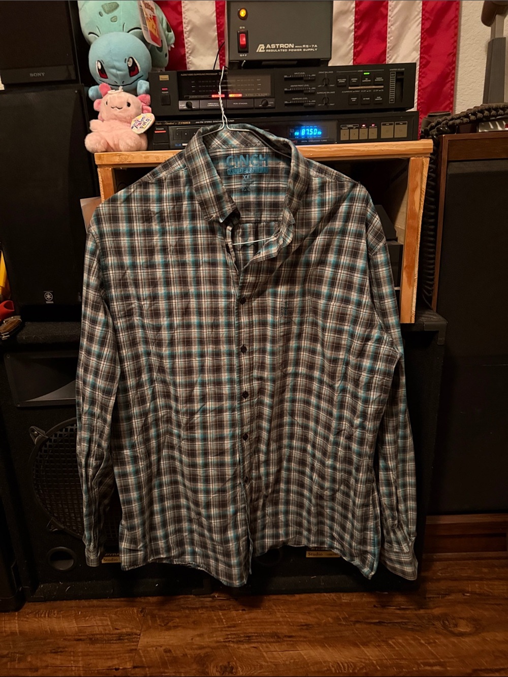 Cinch Men’s Plaid Button-Down Shirt - Teal, Gray & Black